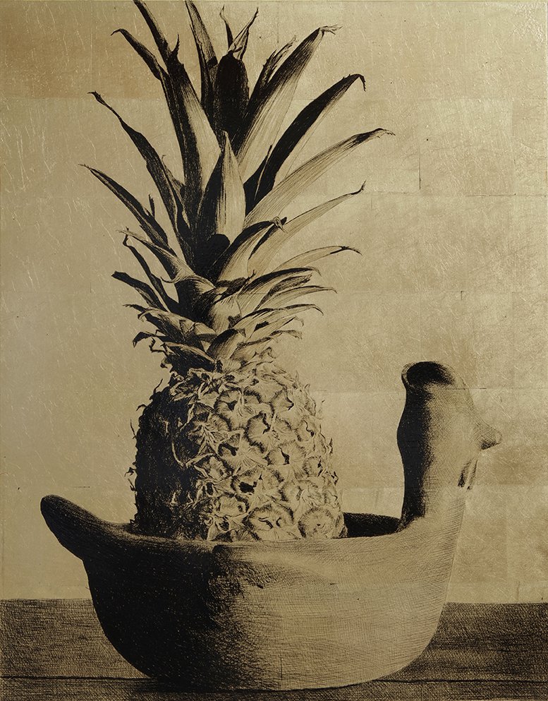<p>Ananas et céramique de Sacatar</p><p>2022, cuivre, 70 x 55 x 2 cm</p>
